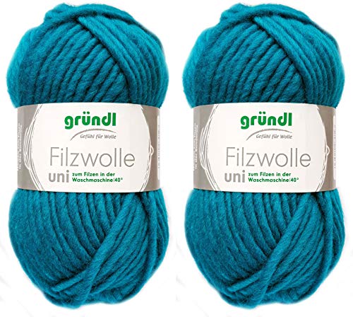 2x50 Gramm Gründl Filzwolle inkl. Anleitung für Topflappen (Uni Farben, 57 Laguna Blau) von Gründl