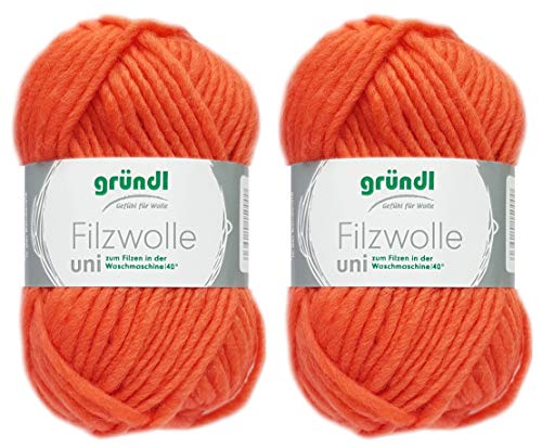 2x50 Gramm Gründl Filzwolle inkl. Anleitung für Topflappen (Uni Farben, 61 Koralle) von Gründl Wolle/ HdK-Versand