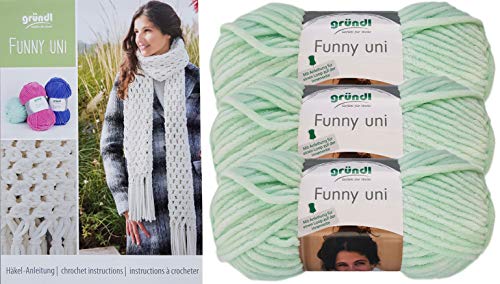 3x100 Gramm Gründl Funny Uni/Funny Color Softgarn SB Pack Babygarn inkl. Anleitung für ein Orka (Wal) (04 Mint, Uni Farben) von Gründl