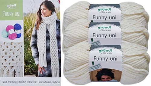 3x100 Gramm Gründl Funny Uni/Funny Color Softgarn SB Pack Babygarn inkl. Anleitung für ein Orka (Wal) (05 Creme, Uni Farben) von Gründl