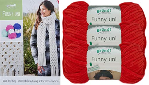 3x100 Gramm Gründl Funny Uni/Funny Color Softgarn SB Pack Babygarn inkl. Anleitung für ein Orka (Wal) (11 Rot, Uni Farben) von Gründl