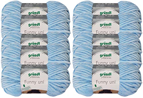 Gründl Wolle/HdK-Versand 10x100 Gramm (1 KG) Funny Uni Wollpaket Softgarn SB Pack Babygarn inkl. Anleitung für EIN Funny Bunny (03 Hellblau) von HDK-VERSAND