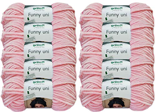 Gründl Wolle/HdK-Versand 10x100 Gramm (1 KG) Funny Uni Wollpaket Softgarn SB Pack Babygarn inkl. Anleitung für EIN Funny Bunny (06 Rosa) von HDK-VERSAND