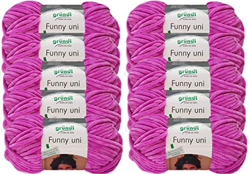 Gründl Wolle/HdK-Versand 10x100 Gramm (1 KG) Funny Uni Wollpaket Softgarn SB Pack Babygarn inkl. Anleitung für EIN Funny Bunny (10 Fuchsia) von HDK-VERSAND