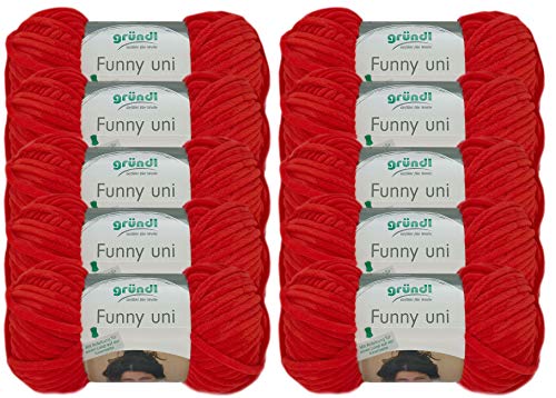 Gründl Wolle/HdK-Versand 10x100 Gramm (1 KG) Funny Uni Wollpaket Softgarn SB Pack Babygarn inkl. Anleitung für EIN Funny Bunny (11 Kirschrot) von HDK-VERSAND