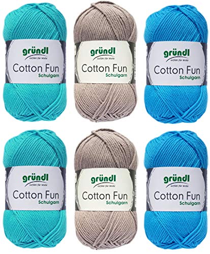 6x50g Gründl Cotton Fun Häkelgarn Strickgarn inkl. detallierter Anleitung für EIN Meerschweinchen (Blau Silber Mix 600) von Gründl