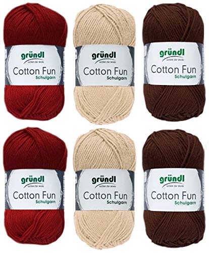 6x50g Gründl Cotton Fun Häkelgarn Strickgarn inkl. detallierter Anleitung für EIN Meerschweinchen (Braun Rot Mix 604) von HDK-VERSAND