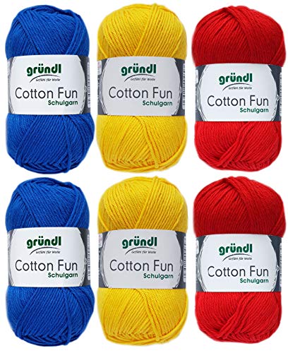 6x50g Gründl Cotton Fun Häkelgarn Strickgarn inkl. detallierter Anleitung für EIN Meerschweinchen (Rot Gelb Blau Mix 605) von HDK-VERSAND