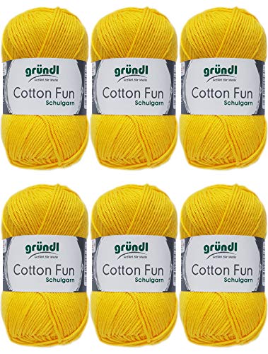 Gründl Cotton Fun Wolle Set 6x 50 Gramm Sonnengelb 04 aus 100% Baumwolle von Gründl