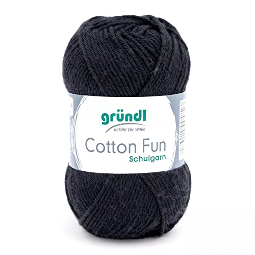 Gründl Cotton Fun Strickgarn/ Häkelgarn (weiches Garn aus 100% Baumwolle , OEKO-TEX zertifiziert, 50 g/115 m, Nadelstärke: 3-4, 1 Knäuel á 50 g), Schwarz von Gründl