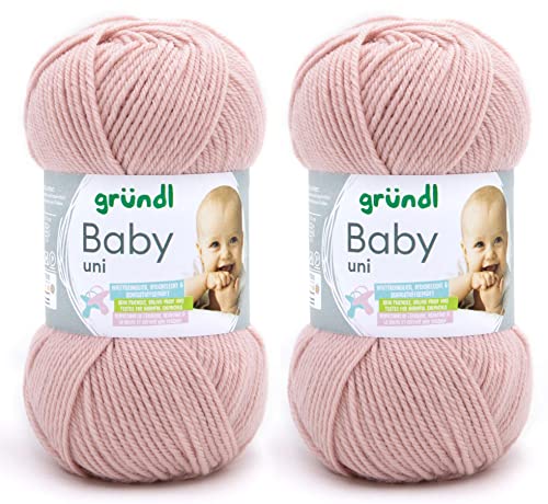 2x50 Gramm Gründl Baby Uni/Baby Color Wolle Set inkl. Anleitung für EIN Baby Teddybär (10 Altrosa Uni) von Gründl