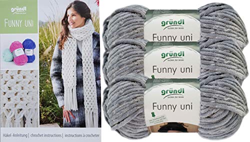 3x100 Gramm Gründl Funny Uni/Funny Color Softgarn SB Pack Babygarn inkl. Anleitung für ein Orka (Wal) (07 Grau, Uni Farben) von Gründl