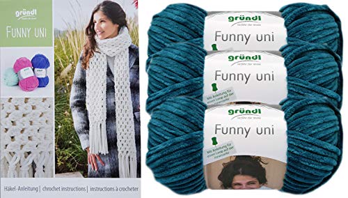 3x100 Gramm Gründl Funny Uni/Funny Color Softgarn SB Pack Babygarn inkl. Anleitung für ein Orka (Wal) (18 Petrol, Uni Farben) von Gründl