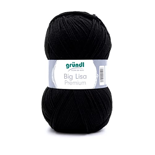 Gründl Big Lisa Premium (Strick- & Häkelgarn mit wollartigem Charakter aus 100% Polyacryl, 250 g / 665 m, Nadelstärke: 3,5-4,5, 1 x 250 g), schwarz von Gründl