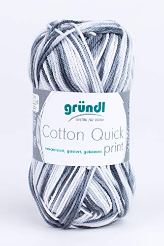 Gründl Cotton Quick Print Strickgarn / Häkelgarn (farbenfrohes Garn aus 100% Baumwolle, OEKO-TEX zertifiziert, 50 g / 125 m, Nadelstärke: 3 - 4, 1 x 50 g), Schwarz-grau Multicolor von Gründl