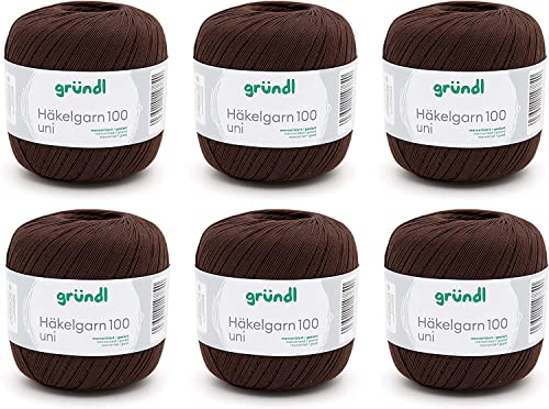 Gründl 100 Häkelgarn, Baumwolle, Schokolade, 6 x 100 g von Gründl