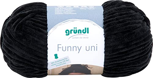 Gründl Funny uni Strick- & Häkelgarn (samtartiges Chenille-Garn aus 100% Polyester, 100 g / 120 m, Nadelstärke: 5-6, 1 x 100 g), schwarz von Gründl