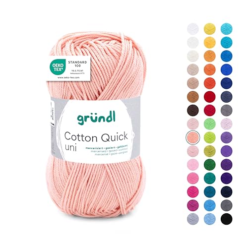 Gründl Cotton Quick Uni Strickgarn/Häkelgarn, 1 Knäuel à 50 g (farbenfrohes Garn aus 100% Baumwolle, OEKO-TEX zertifiziert, 50 g / 125 m, Nadelstärke: 3-4, 1 x 50 g), Apricot von Gründl