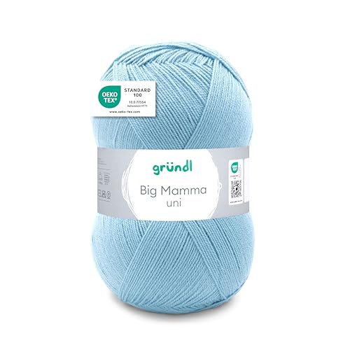 Gründl Wolle Big Mamma uni - XXL Wolle zum Stricken - Strickgarn - Weich und hautfreundlich - 100 % Polyacryl - 1 Knäuel 400 g / 1040 m - Nadelstärke 3,5- 4,5 - eismint von Gründl