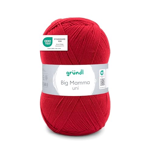 Gründl Big Mamma uni (Strick- & Häkelgarn mit wollähnlichem Charakter aus 100 % Polyacryl, 400 g / 1040 m, Nadelstärke: 3,5 - 4,5, 1 x 400 g), rot, 29 x 16 x 12 cm von Gründl