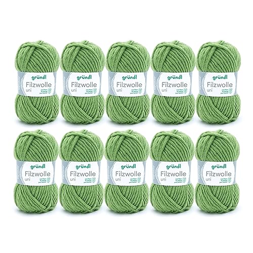 Gründl Wolle Filzwolle uni - Dicke Wolle zum Filzen in der Waschmaschine - Strickgarn zum Filzen - Weich und hautfreundlich - 100 % Schurwolle - 10 Knäuel 50 g /50 m -Nadelstärke 8 -9 - Grasgrün von Gründl