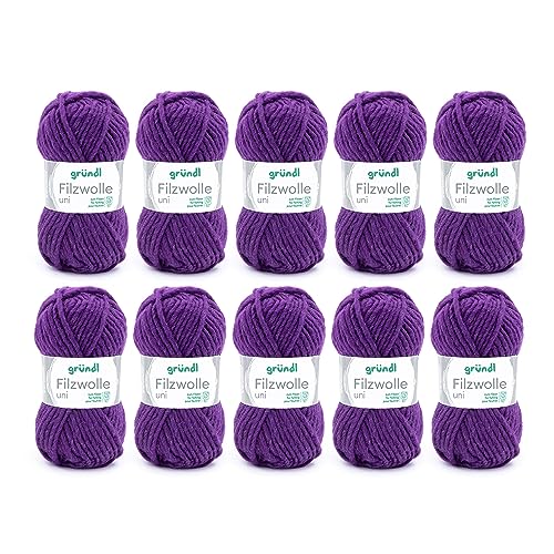 Gründl Filzwolle uni (Wolle zum Filzen, Stricken und Häkeln, Garn aus 100 % Schurwolle, 50 g / 50 m, Nadelstärke: 8 - 9, 10 x 50 g), Lila, 31 x 32 x 7.5 cm Gründl Filzwolle uni (Wolle zum Filzen, Stricken und Häkeln, Garn aus 100 % Schurwolle, 50 g / 50 m, Nadelstärke: 8 - 9, 10 x 50 g), Lila, 31 x 32 x 7.5 cm von Gründl