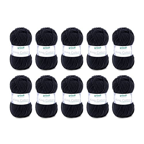 Gründl King Cotton (weiches und voluminöses Strick- und Häkelgarn aus 55 % Polyacryl & 45 % Baumwolle, 50 g / 78 m, Nadelstärke: 6 - 7, 10 x 50 g), Schwarz Gründl King Cotton (weiches und voluminöses Strick- und Häkelgarn aus 55 % Polyacryl & 45 % Baumwolle, 50 g / 78 m, Nadelstärke: 6 - 7, 10 x 50 g), Schwarz von Gründl