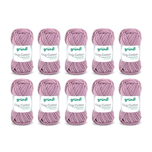 Gründl King Cotton (weiches und voluminöses Strick- und Häkelgarn aus 55 % Polyacryl & 45 % Baumwolle, 50 g / 78 m, Nadelstärke: 6 - 7, 10 x 50 g), Rose von Gründl