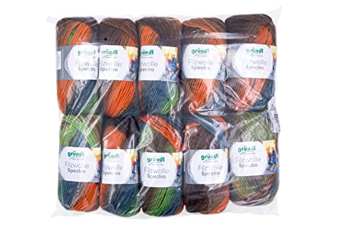 Gründl Wolle Filzwolle Spectra - Dicke Wolle zum Filzen in der Waschmaschine - Strickgarn- Weich und hautfreundlich - 100% Schurwolle - 10 Knäuel 100 g /100 m -Nadelstärke 8-9 - amazonas multicolor Gründl Wolle Filzwolle Spectra - Dicke Wolle zum Filzen in der Waschmaschine - Strickgarn- Weich und hautfreundlich - 100% Schurwolle - 10 Knäuel 100 g /100 m -Nadelstärke 8-9 - amazonas multicolor von Gründl