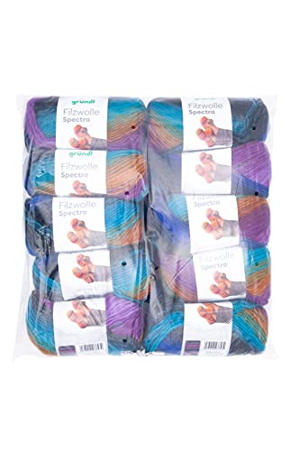 Gründl Wolle Filzwolle Spectra - Dicke Wolle zum Filzen in der Waschmaschine - Strickgarn- Weich und hautfreundlich - 100% Schurwolle - 10 Knäuel 100 g /100 m -Nadelstärke 8-9 - atlantis multicolor von Gründl