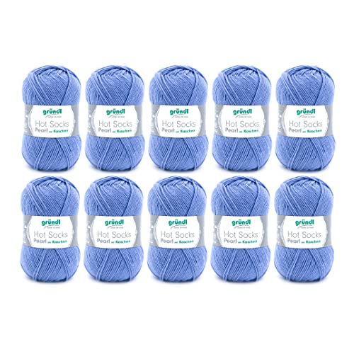 Gründl Hot Socks Pearl uni Strickwolle (kuschelig weiche Sockenwolle aus 75 % Merinowolle, 20 % Polyamid, 5 % Kaschmir, 50 g / 200 m, Nadelstärke: 2,5 - 3, 10 x 50 g), bleu, 40 x 37 x 11 cm von Gründl