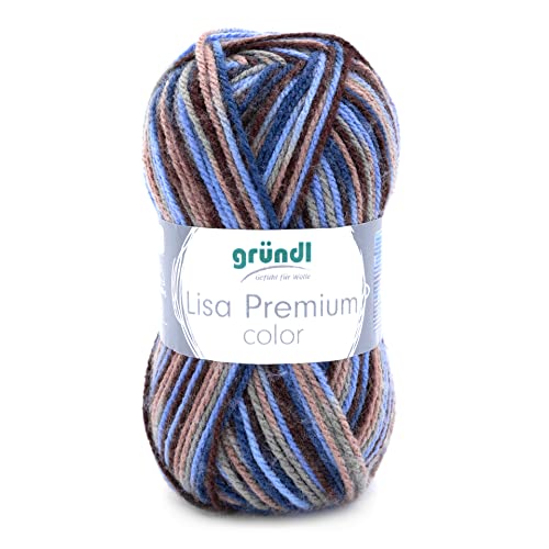 Gründl Lisa Premium color (Strick- & Häkelgarn mit wollähnlichem Charakter aus 100 % Polyacryl, 50 g / 133 m, Nadelstärke: 3,5 - 4,5, 1 x 50 g), braun-beige-blau-color von Gründl