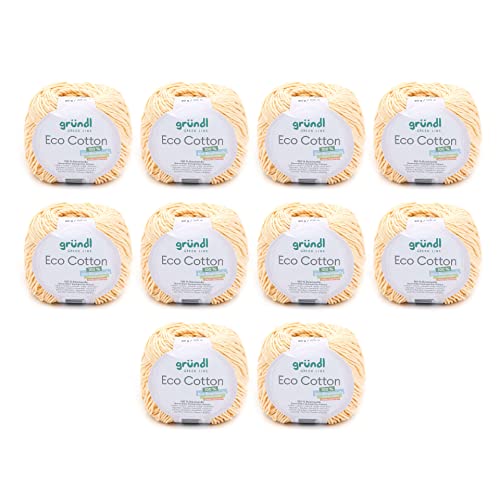 Gründl Wolle Eco Cotton - Wolle zum Häkeln - Wolle zum Stricken - Häkelgarn - Weich und hautfreundlich - 100% Bio-Baumwolle - 10 Knäuel 50 g / 105 m - Nadelstärke 3,5-4,5 - pastellgelb Gründl Wolle Eco Cotton - Wolle zum Häkeln - Wolle zum Stricken - Häkelgarn - Weich und hautfreundlich - 100% Bio-Baumwolle - 10 Knäuel 50 g / 105 m - Nadelstärke 3,5-4,5 - pastellgelb von Gründl