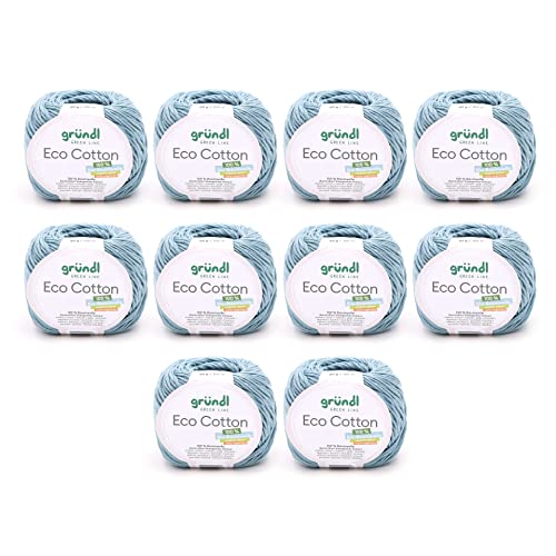 Gründl Wolle Eco Cotton - Wolle zum Häkeln - Wolle zum Stricken - Häkelgarn - Weich und hautfreundlich - 100% Bio-Baumwolle - 10 Knäuel 50 g / 105 m - Nadelstärke 3,5-4,5 - blau Gründl Wolle Eco Cotton - Wolle zum Häkeln - Wolle zum Stricken - Häkelgarn - Weich und hautfreundlich - 100% Bio-Baumwolle - 10 Knäuel 50 g / 105 m - Nadelstärke 3,5-4,5 - blau von Gründl