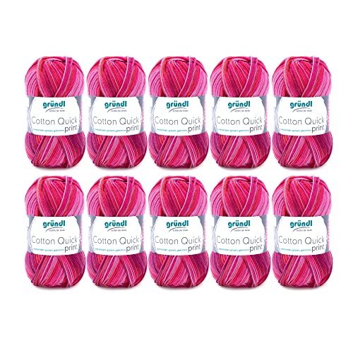 Gründl Wolle Cotton Quick print - dünne Wolle zum Häkeln mit Farbverlauf - Strickgarn - Glänzend und hautfreundlich - 100 % Baumwolle - 10 Knäuel 50 g / 125 m - Nadelstärke 3 - 4 - Fuchsia-rot Gründl Wolle Cotton Quick print - dünne Wolle zum Häkeln mit Farbverlauf - Strickgarn - Glänzend und hautfreundlich - 100 % Baumwolle - 10 Knäuel 50 g / 125 m - Nadelstärke 3 - 4 - Fuchsia-rot von Gründl