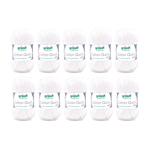 Gründl Wolle Cotton Quick uni - Wolle zum Häkeln und Stricken aus 100 % Baumwolle - glänzendes Baumwollgarn 10 Knäuel 50 g / 125 m - Creme von Gründl