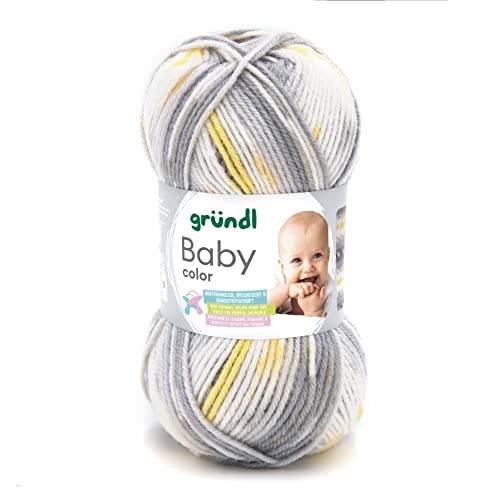 Gründl Baby color (Strick- und Häkelgarn mit wollartigem Charakter aus 70% Polyacryl und 30% Polyamid, 50 g / 150 m, Nadelstärke: 3,5-4,5, 1 x 50 g), hellgrau natur dunkelgrau gelb multicolor von Gründl