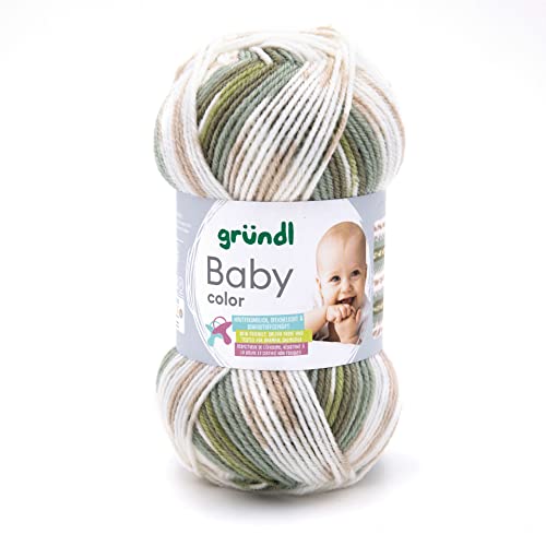 Gründl Baby color (Strick- und Häkelgarn mit wollartigem Charakter aus 70% Polyacryl und 30% Polyamid, 50 g / 150 m, Nadelstärke: 3,5-4,5, 1 x 50 g), olive natur jade grau multicolor von Gründl