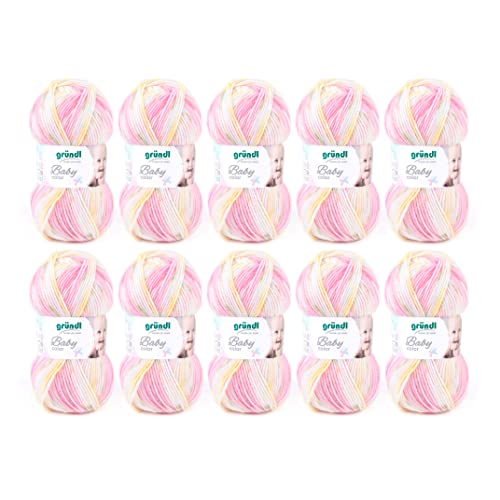 Gründl Wolle Baby color - Babywolle zum Häkeln und Stricken mit Farbverlauf - Weich und hautfreundlich - 70 % Polyacryl, 30 % Polyamid - 10 Knäuel 50 g / 150 m - Nadelstärke 3,5 -4,5 - hellgrün-weiß von Gründl