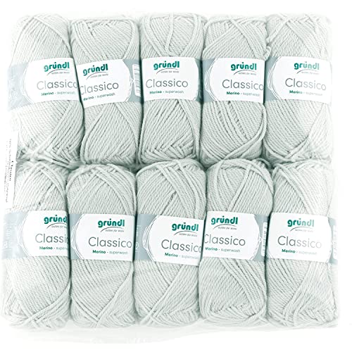 Gründl Classico Wolle (OEKO-TEX® zertifiziertes Strickgarn aus 50 % Schurwolle (Merino ) & 50 % Polyacryl, 50 g/120 m, Nadelstärke: 3,5 - 4,5, 10 Knäuel á 50 g), Hellgrau von Gründl