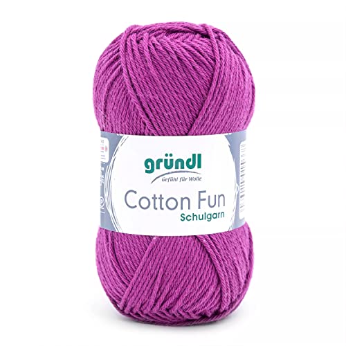 Gründl Cotton Fun Strickgarn/ Häkelgarn (weiches Garn aus 100% Baumwolle , OEKO-TEX zertifiziert, 50 g/115 m, Nadelstärke: 3-4, 1 Knäuel á 50 g), Purpur von Gründl