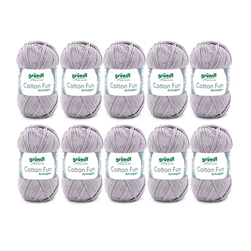 Gründl Wolle Cotton Fun - Wolle zum Häkeln - Strickgarn - Häkelgarn - Pflegeleicht und hautfreundlich - 100 % Baumwolle - 10 Knäuel 50 g / 115 m - Nadelstärke 3 - 4 - Hellgrau Gründl Wolle Cotton Fun - Wolle zum Häkeln - Strickgarn - Häkelgarn - Pflegeleicht und hautfreundlich - 100 % Baumwolle - 10 Knäuel 50 g / 115 m - Nadelstärke 3 - 4 - Hellgrau von Gründl