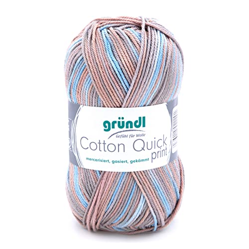 Gründl Cotton Quick print Garn, Mint-Blau-Weiß-Grau-Mix Color, Ca. 125 m von Gründl