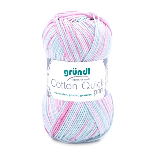 Gründl Cotton Quick Print Strickgarn / Häkelgarn (farbenfrohes Garn aus 100% Baumwolle, OEKO-TEX zertifiziert, 50 g / 125 m, Nadelstärke: 3 - 4, 1 x 50 g), Rose-Mint-Weiß-Mix Color von Gründl