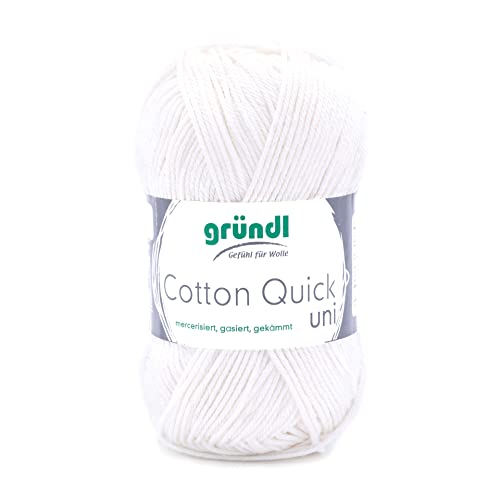 Gründl Cotton Quick Uni Strickgarn/Häkelgarn, 1 Knäuel à 50 g (farbenfrohes Garn aus 100% Baumwolle, OEKO-TEX zertifiziert, 50 g / 125 m, Nadelstärke: 3-4, 1 x 50 g), Creme von Gründl