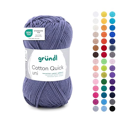 Gründl Cotton Quick Uni Strickgarn/Häkelgarn, 1 Knäuel à 50 g (farbenfrohes Garn aus 100% Baumwolle, OEKO-TEX zertifiziert, 50 g / 125 m, Nadelstärke: 3-4, 1 x 50 g), Graublau von Gründl