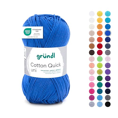 Gründl Cotton Quick Uni Strickgarn/Häkelgarn, 1 Knäuel à 50 g (farbenfrohes Garn aus 100 % Baumwolle, OEKO-TEX zertifiziert, 50 g / 125 m, Nadelstärke: 3 - 4, 1 x 50 g), Royalblau von Gründl