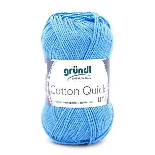 Gründl Cotton Quick Uni Strickgarn/Häkelgarn (farbenfrohes arn aus 100 % Baumwolle, OEKO-TEX zertifiziert, 50 g / 125 m, Nadelstärke: 3 - 4, 1 x 50 g), Hellblau von Gründl