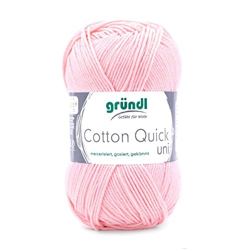 Gründl Cotton Quick Uni Strickgarn/Häkelgarn (farbenfrohes Garn aus 100 % Baumwolle, OEKO-TEX zertifiziert, 50 g / 125 m, Nadelstärke: 3 - 4, 1 x 50 g), Rosa von Gründl
