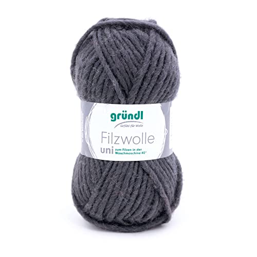 Gründl Filzwolle uni (Wolle zum Filzen, Stricken und Häkeln, Garn aus 100% Schurwolle, 50 g / 50 m, Nadelstärke: 8-9, 1 x 50 g), Anthrazit von Gründl